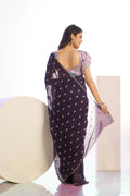 Crunchi Embroidered Work Saree With Printed Blouse Piece - EZBER