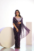 Crunchi Embroidered Work Saree With Printed Blouse Piece - EZBER