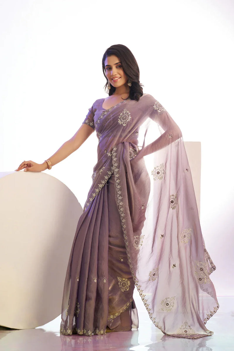 Mos Embroidered Work Saree With Embroidered Work Blouse Piece - EZBER