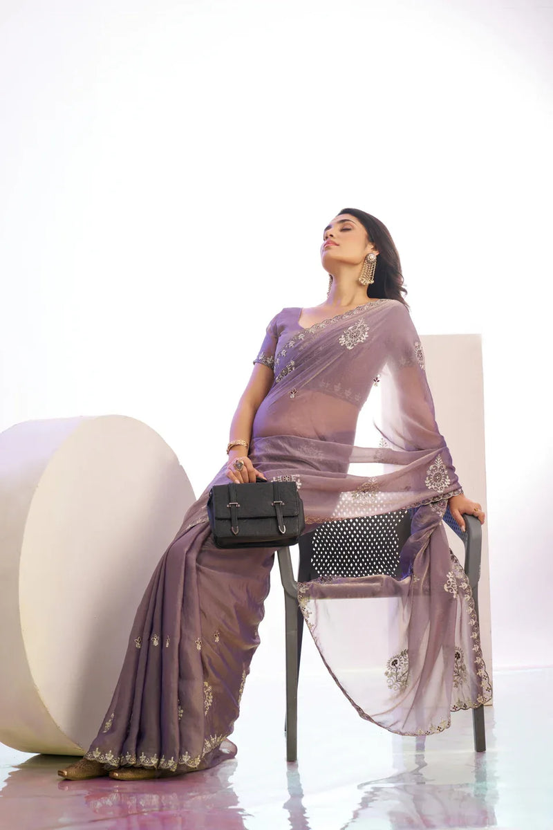 Mos Embroidered Work Saree With Embroidered Work Blouse Piece - EZBER