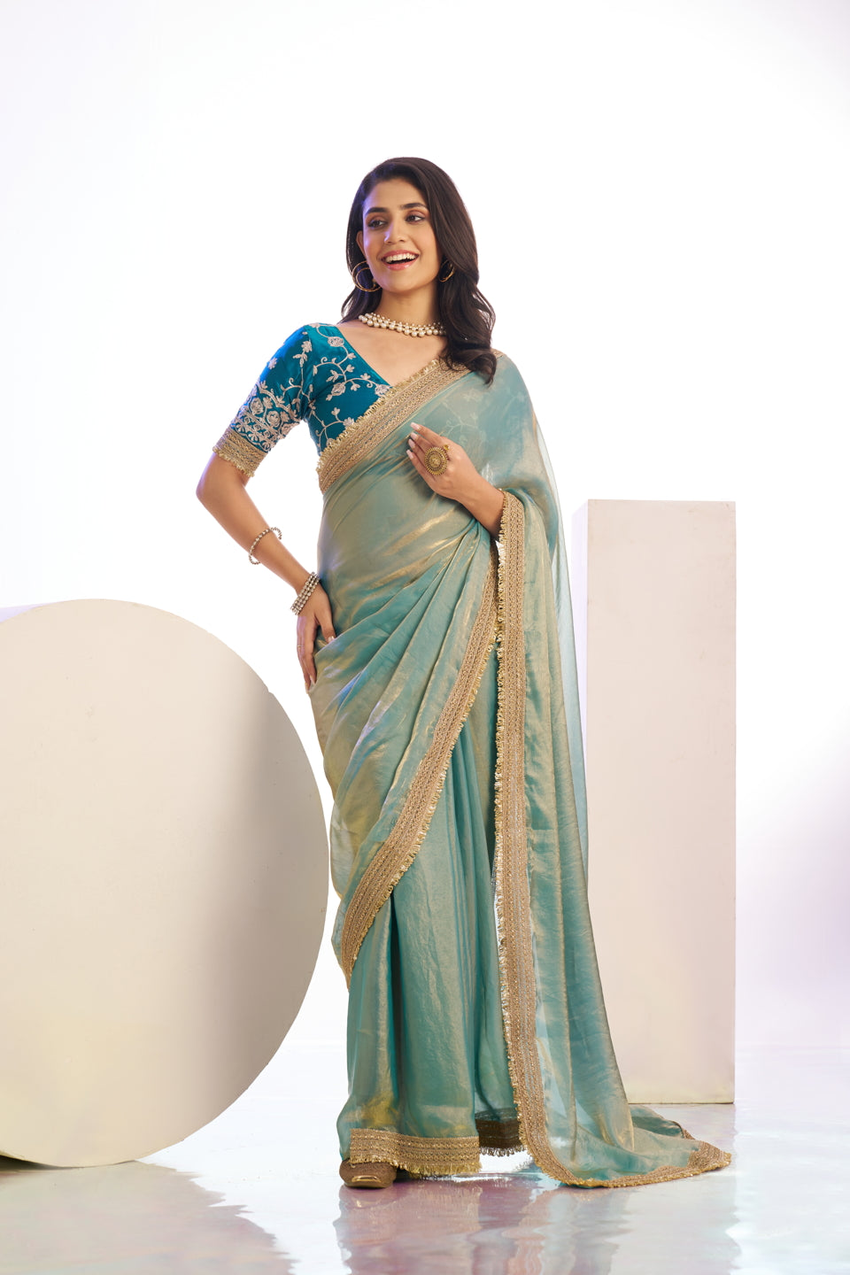 Satin Silk Lace Border With Embroidered Blouse Piece