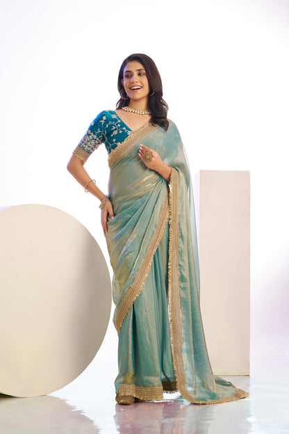 Satin Silk Lace Border With Embroidered Blouse Piece