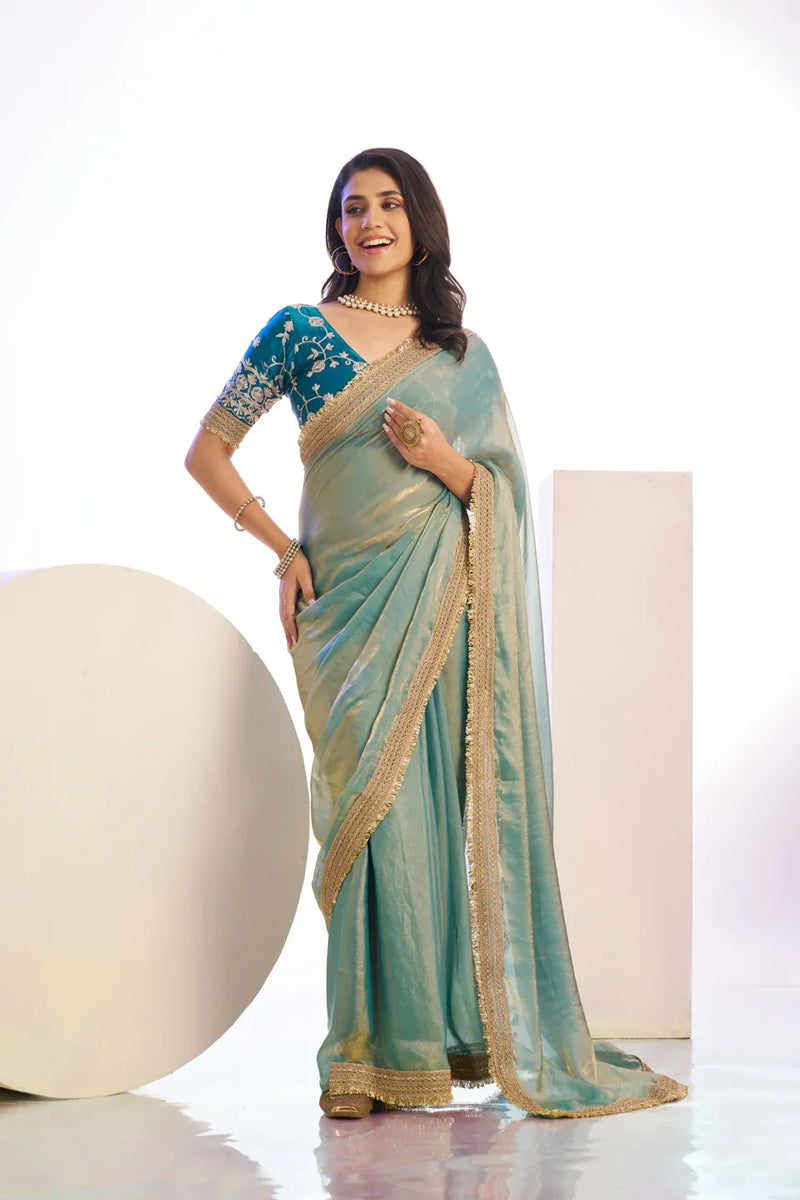 Satin Silk Lace Border With Embroidered Blouse Piece - EZBER