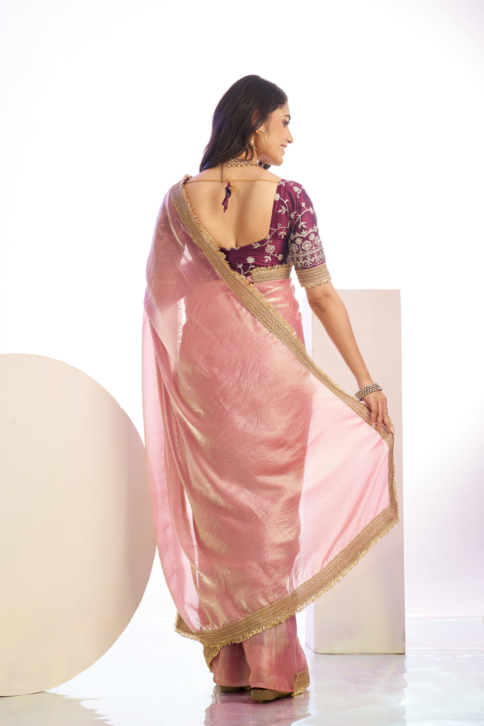 Satin Silk Lace Border With Embroidered Blouse Piece