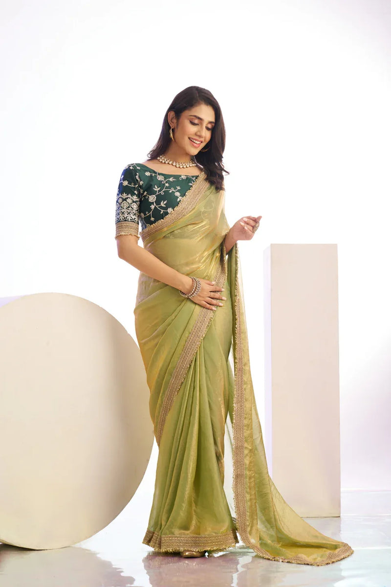 Satin Silk Lace Border With Embroidered Blouse Piece - EZBER