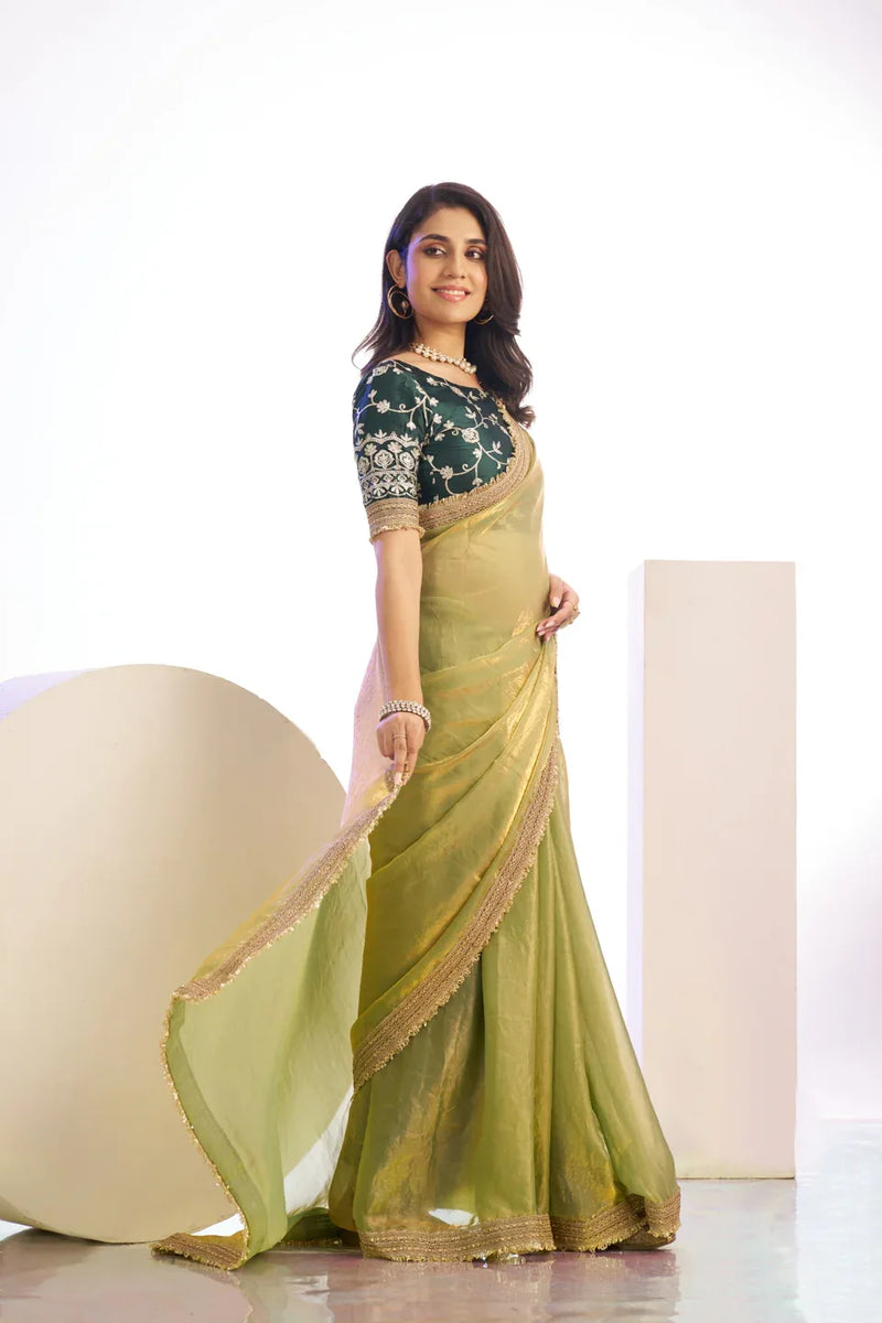 Satin Silk Lace Border With Embroidered Blouse Piece - EZBER