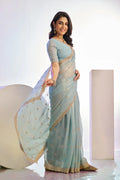 Tissue Embroidered Work Saree With Embroidered Blouse Piece - EZBER