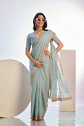 Tissue Embroidered Work Saree With Embroidered Blouse Piece - EZBER