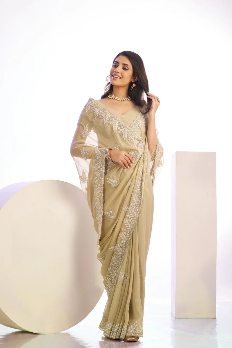 Tissue Embroidered Work Saree With Embroidered Blouse Piece - EZBER