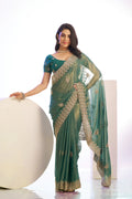 Tissue Embroidered Work Saree With Embroidered Blouse Piece - EZBER