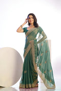 Tissue Embroidered Work Saree With Embroidered Blouse Piece - EZBER