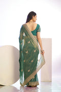 Tissue Embroidered Work Saree With Embroidered Blouse Piece - EZBER