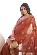 Tissue Embroidered Work Saree With Embroidered Blouse Piece - EZBER
