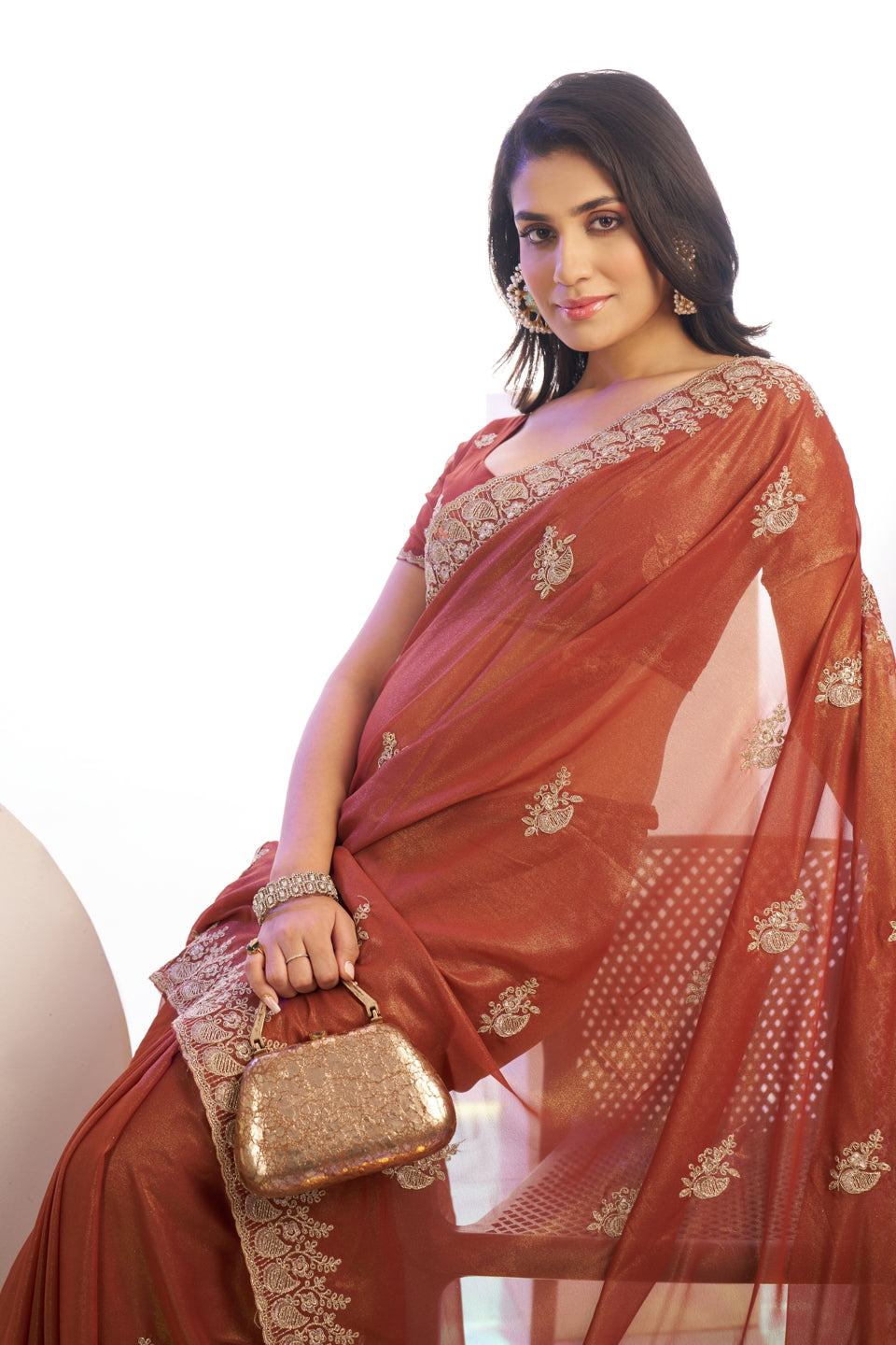 Jimmy Chu Tissue Embroidered Work Saree With Embroidered Blouse Piece