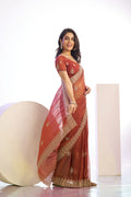Tissue Embroidered Work Saree With Embroidered Blouse Piece - EZBER