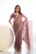 Tissue Embroidered Work Saree With Embroidered Blouse Piece - EZBER