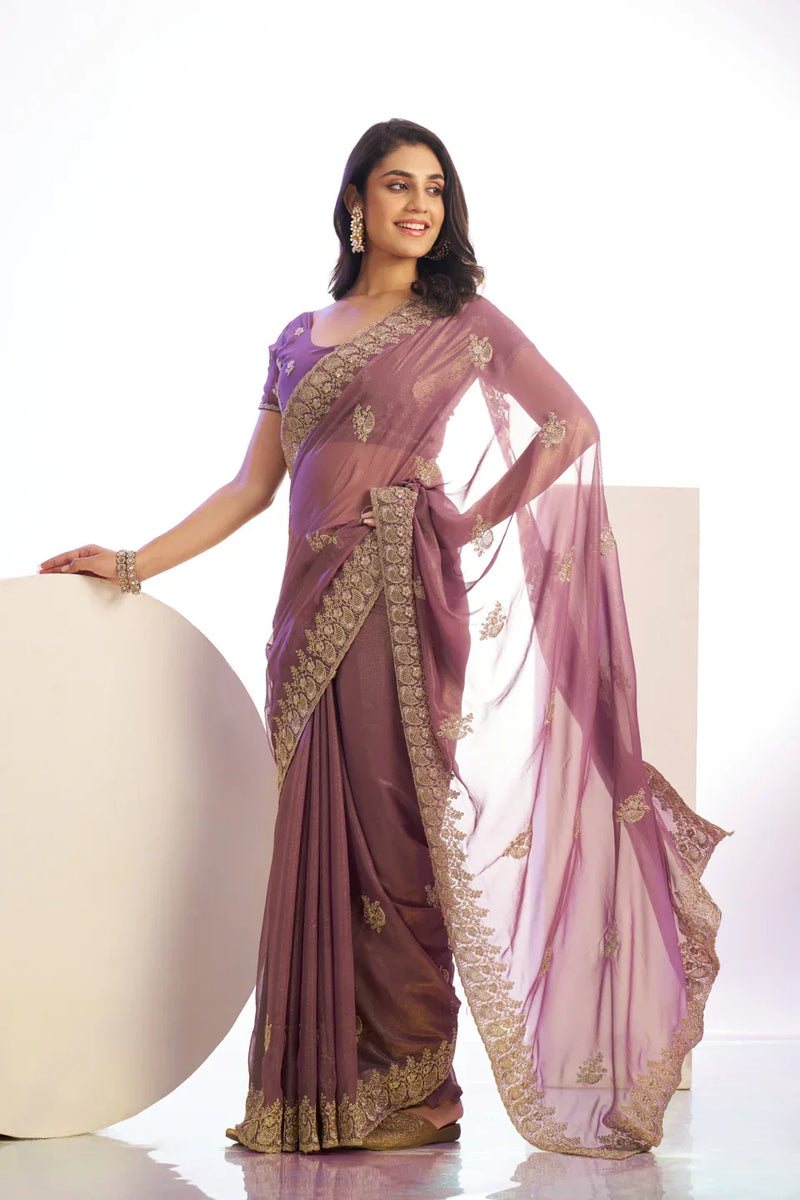 Tissue Embroidered Work Saree With Embroidered Blouse Piece - EZBER
