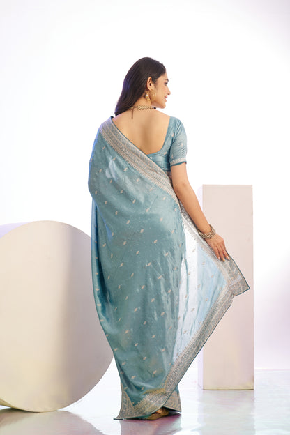 Vichitra Crunchi Sequins Embroidered Work With Blouse Piece