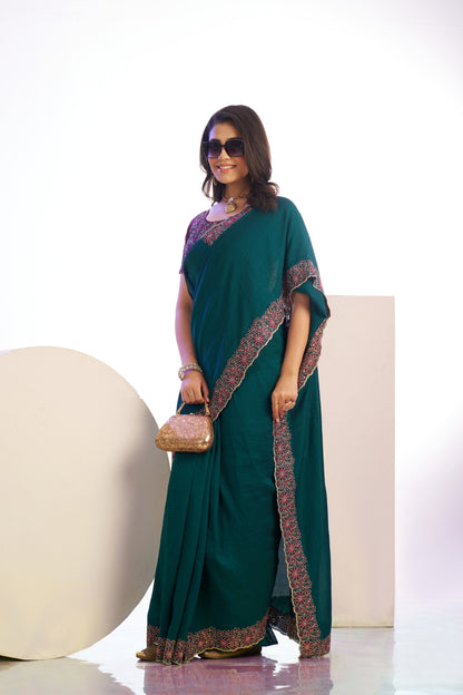 Vichitra Crunchi Sequins Embroidered Work With Blouse Piece