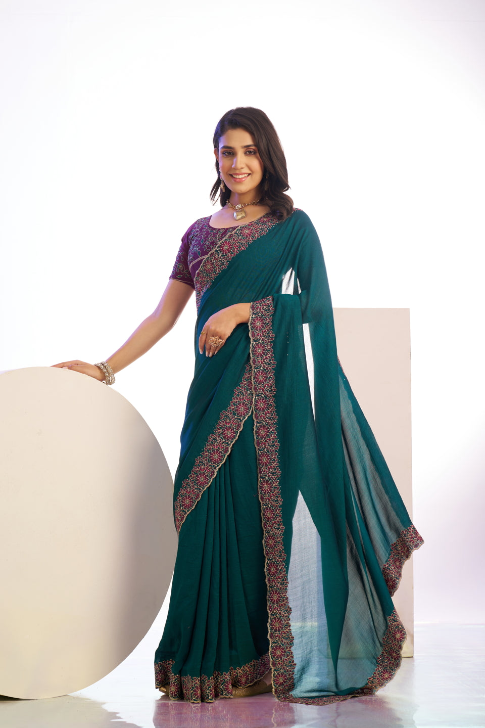 Vichitra Crunchi Sequins Embroidered Work With Blouse Piece