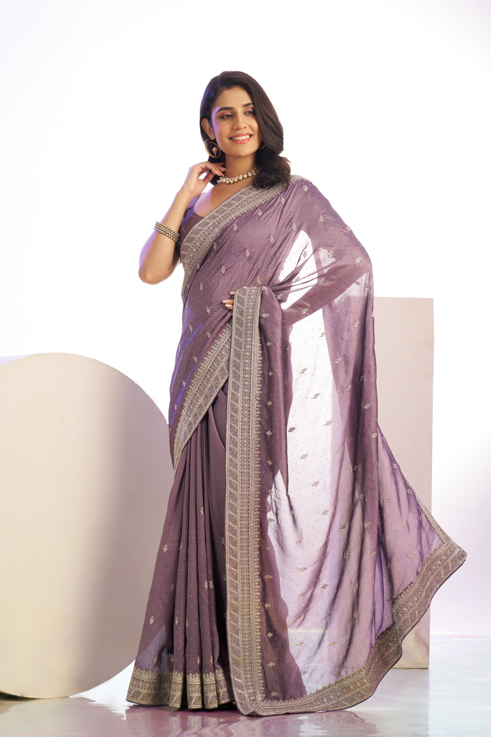 Vichitra Crunchi Sequins Embroidered Work With Blouse Piece