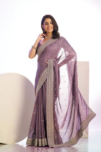 Vichitra Crunchi Sequins Embroidered Work With Blouse Piece