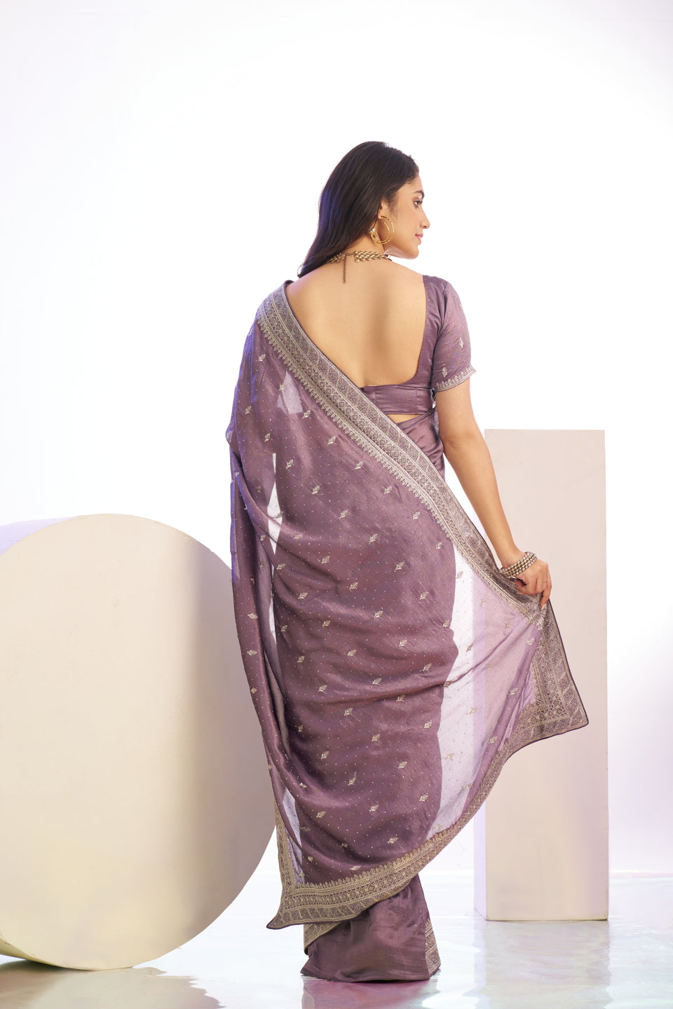 Vichitra Crunchi Sequins Embroidered Work With Blouse Piece