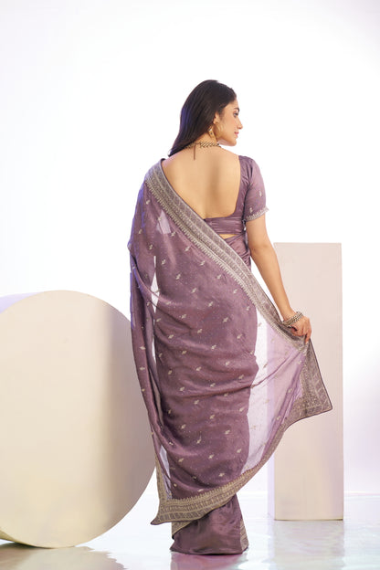 Vichitra Crunchi Sequins Embroidered Work With Blouse Piece