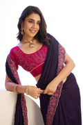 Wine Tissue Crepe Saree with Blouse Piece|EZB SC01 RNSVICHITRA 2004