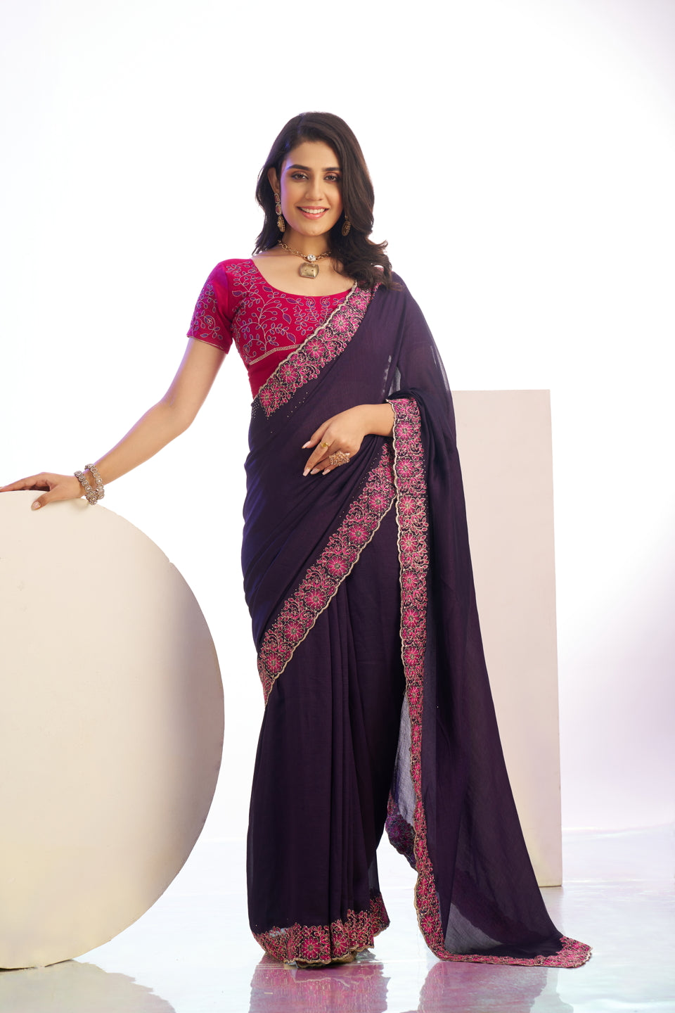 Vichitra Crunchi Sequins Embroidered Work With Blouse Piece