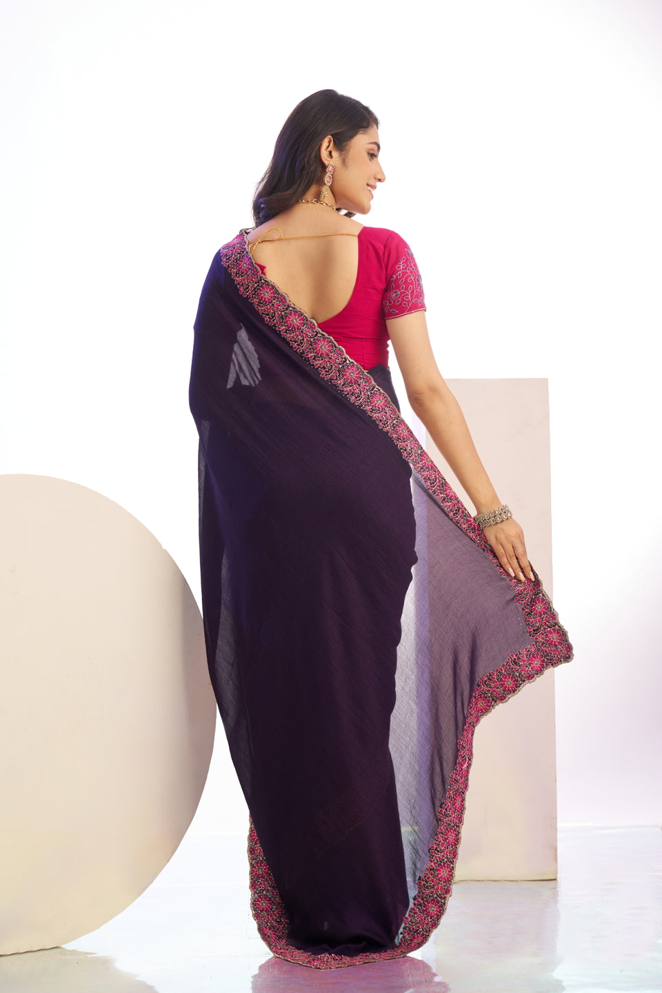 Vichitra Crunchi Sequins Embroidered Work With Blouse Piece