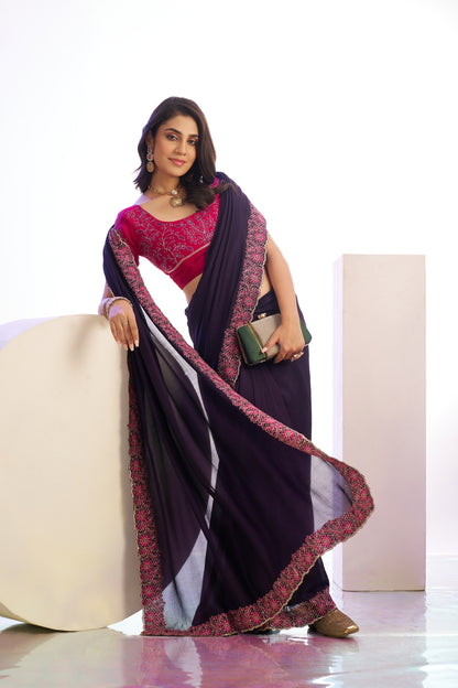 Vichitra Crunchi Sequins Embroidered Work With Blouse Piece