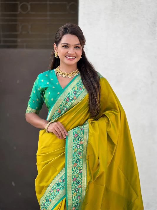 Yellow Soft Silk Saree With Blouse Piece - EZBER