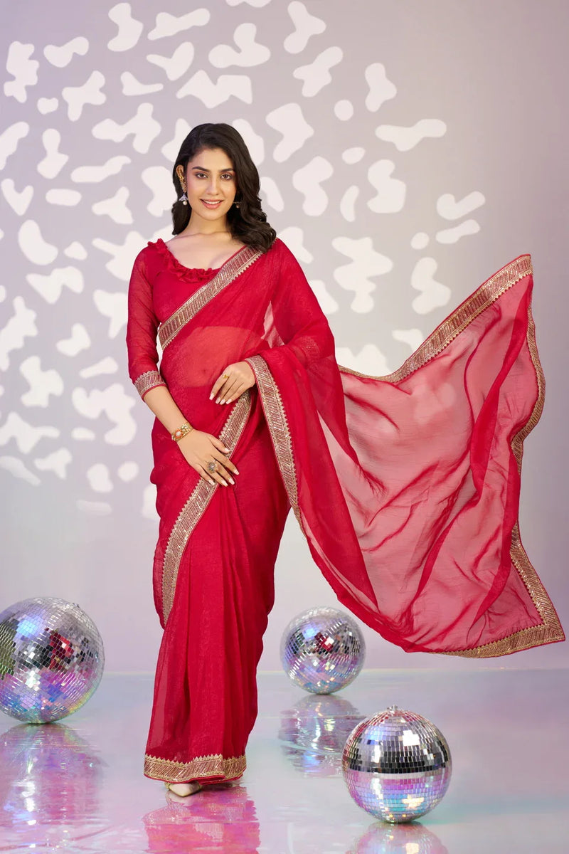 Ready To Wear Crunchi Embroidered Lace Border With Embroidered Blouse Piece - EZBER