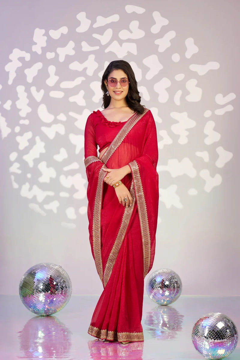 Ready To Wear Crunchi Embroidered Lace Border With Embroidered Blouse Piece - EZBER