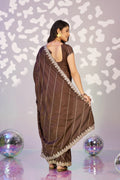 Ready To Wear Fancy Crepe Embroidered Saree With Embroidered Blouse Piece - EZBER