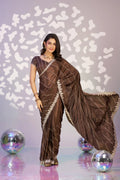 Ready To Wear Fancy Crepe Embroidered Saree With Embroidered Blouse Piece - EZBER