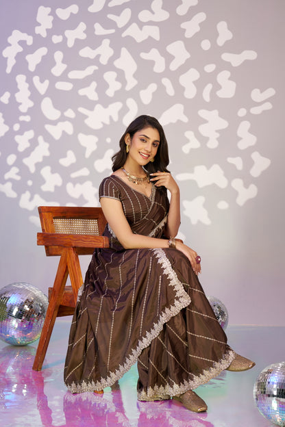 Ready To Wear Fancy Crepe Embroidered Saree With Embroidered Blouse Piece