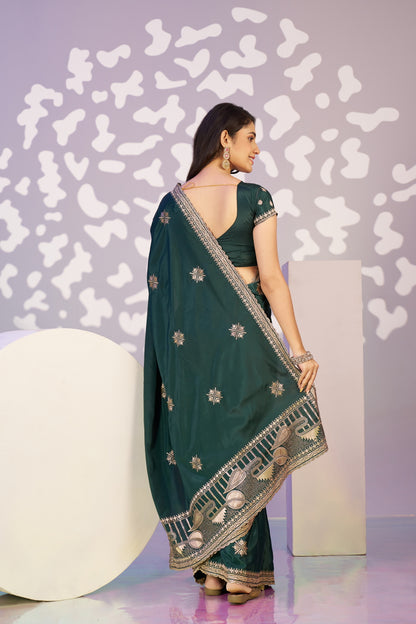 Ready To Wear Fancy Crepe Embroidered Saree With Embroidered Blouse Piece
