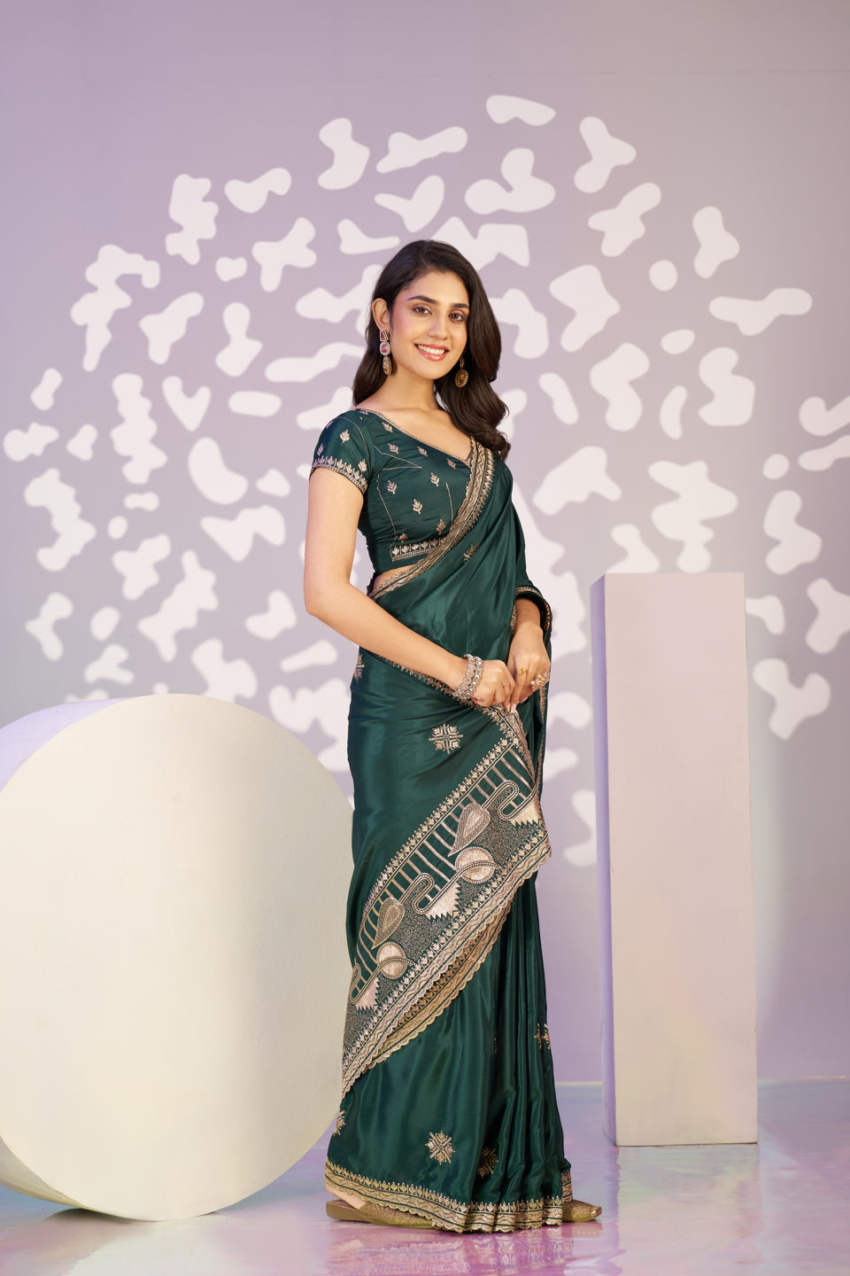 Ready To Wear Fancy Crepe Embroidered Saree With Embroidered Blouse Piece