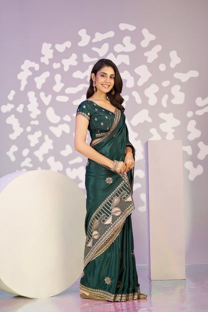 Ready To Wear Fancy Crepe Embroidered Saree With Embroidered Blouse Piece