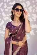 Ready To Wear Fancy Crepe Embroidered Saree With Embroidered Blouse Piece - EZBER