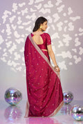 Ready To Wear Fancy Crepe Embroidered Saree With Embroidered Blouse Piece - EZBER