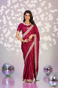 Ready To Wear Fancy Crepe Embroidered Saree With Embroidered Blouse Piece - EZBER