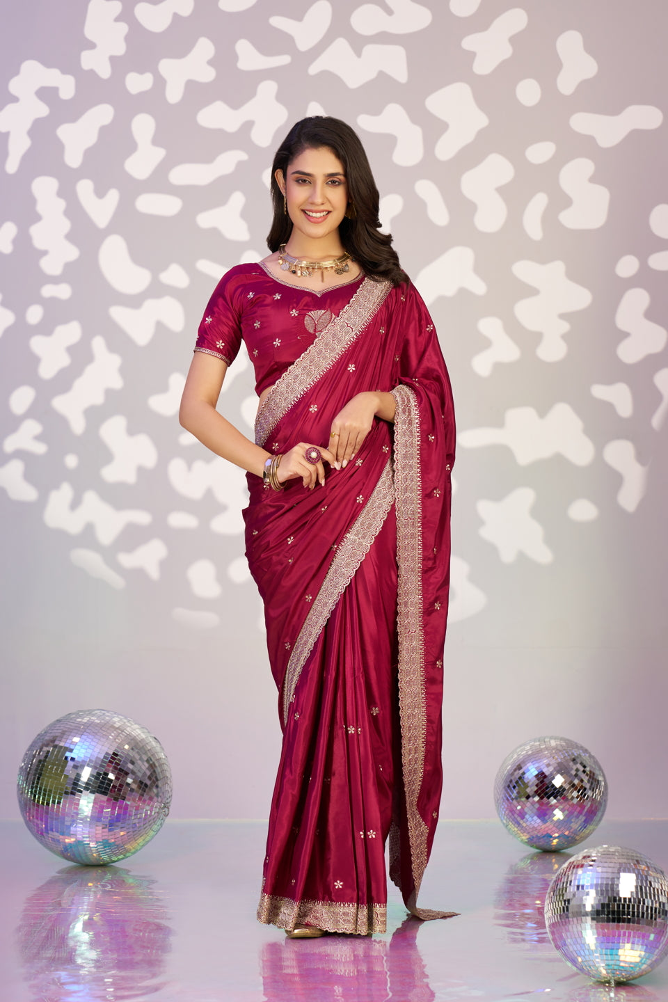 Ready To Wear Fancy Crepe Embroidered Saree With Embroidered Blouse Piece