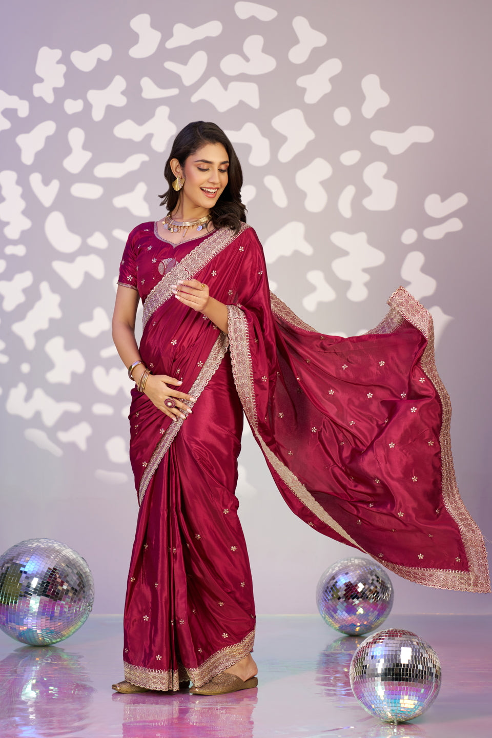 Ready To Wear Fancy Crepe Embroidered Saree With Embroidered Blouse Piece