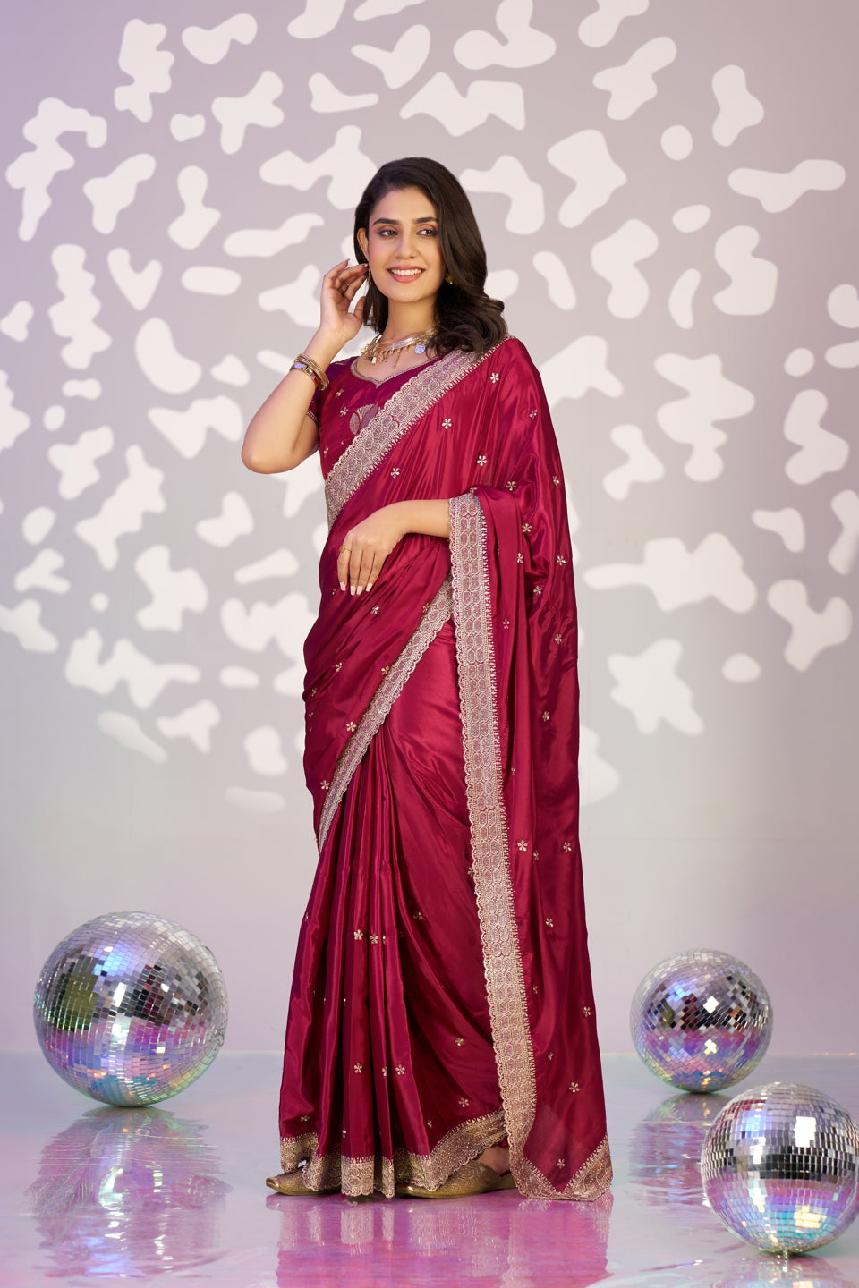 Ready To Wear Fancy Crepe Embroidered Saree With Embroidered Blouse Piece