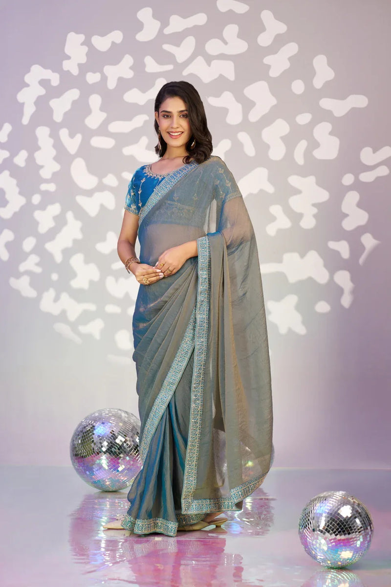 Ready To Wear Moss Embroidered Lace Border With Embroidered Work Blouse Piece - EZBER