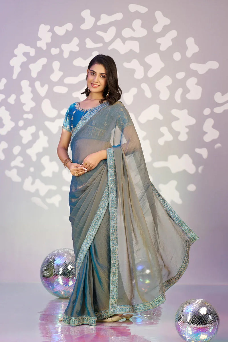 Ready To Wear Moss Embroidered Lace Border With Embroidered Work Blouse Piece - EZBER