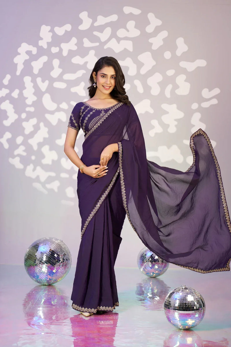 Ready To Wear Moss Embroidered Lace Border With Embroidered Work Blouse Piece - EZBER